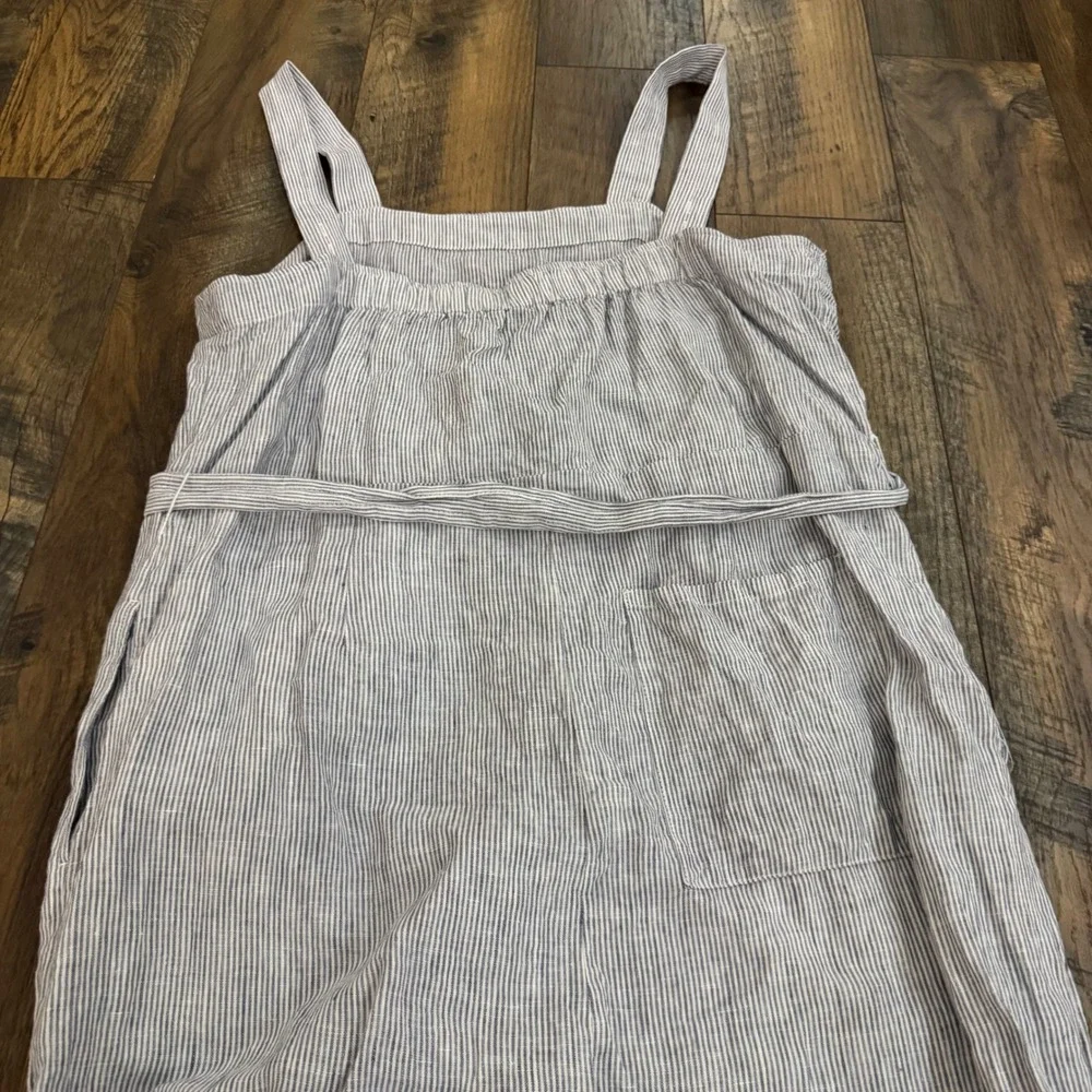 Quince 100% European Linen Pinstripe Wide Leg Belted Jumpsuit Blue White XL
